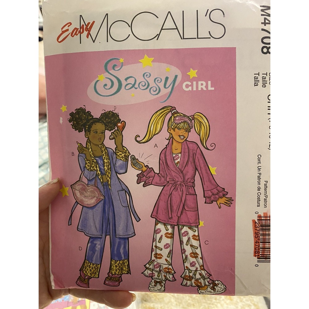 2004 McCalls 4708 Girls Pajama Robe Sewing Pattern Size 7-12 Uncut Sassy Girl